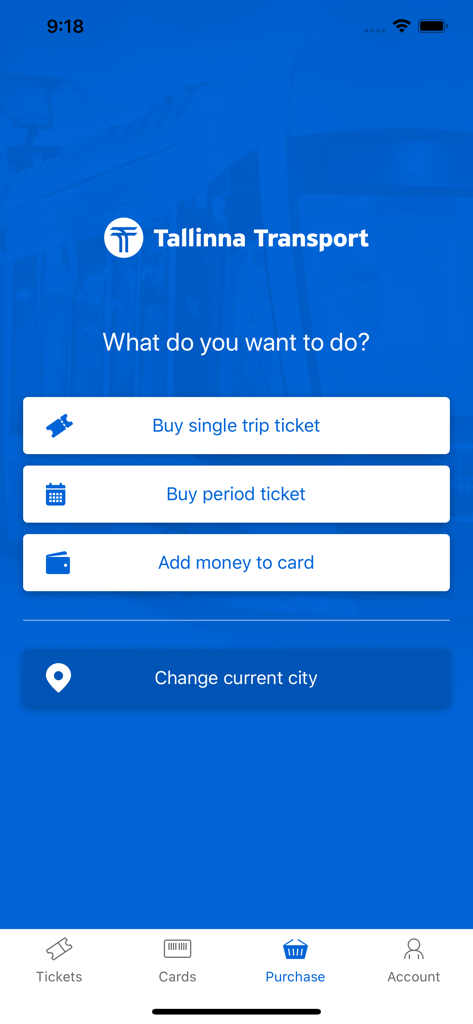 Pilet.ee - Purchase menu for Tallinn public transport tickets in the Pilet.ee app