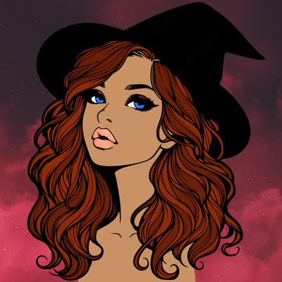 realistic witch girl with wavy hair and lips