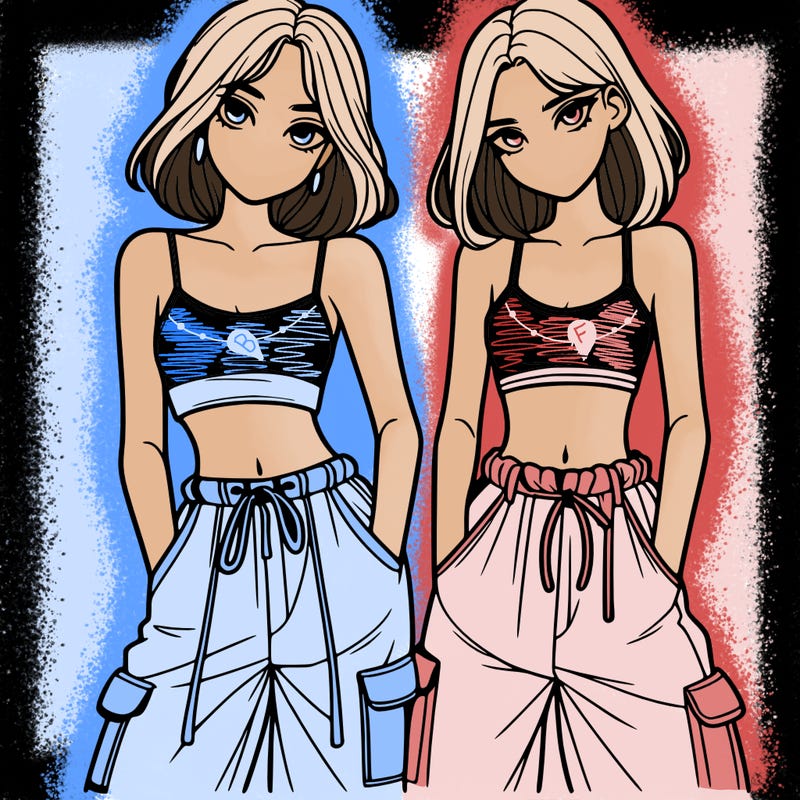 two girls with crop top with baggy pants