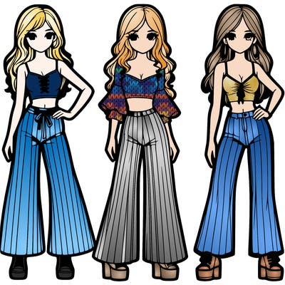 girls with flare pants and crop tops realistic