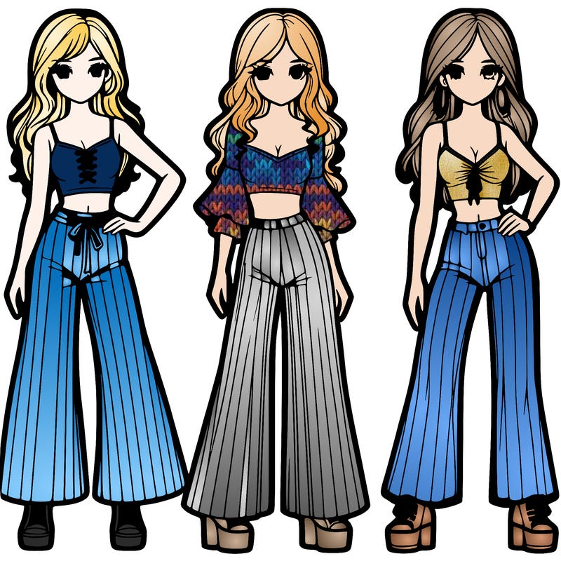 girls with flare pants and crop tops realistic