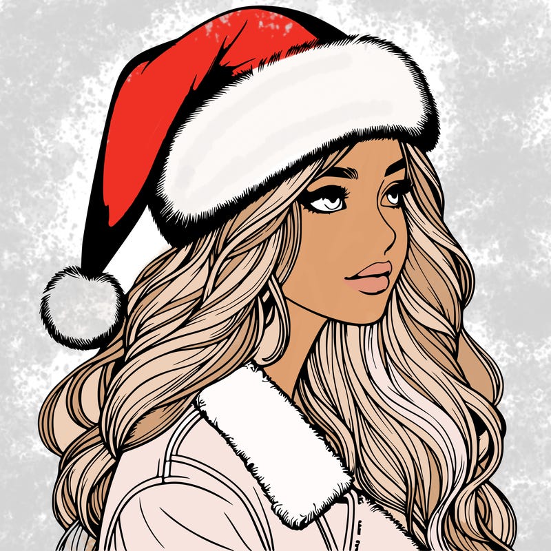 realistic girl in santa hat