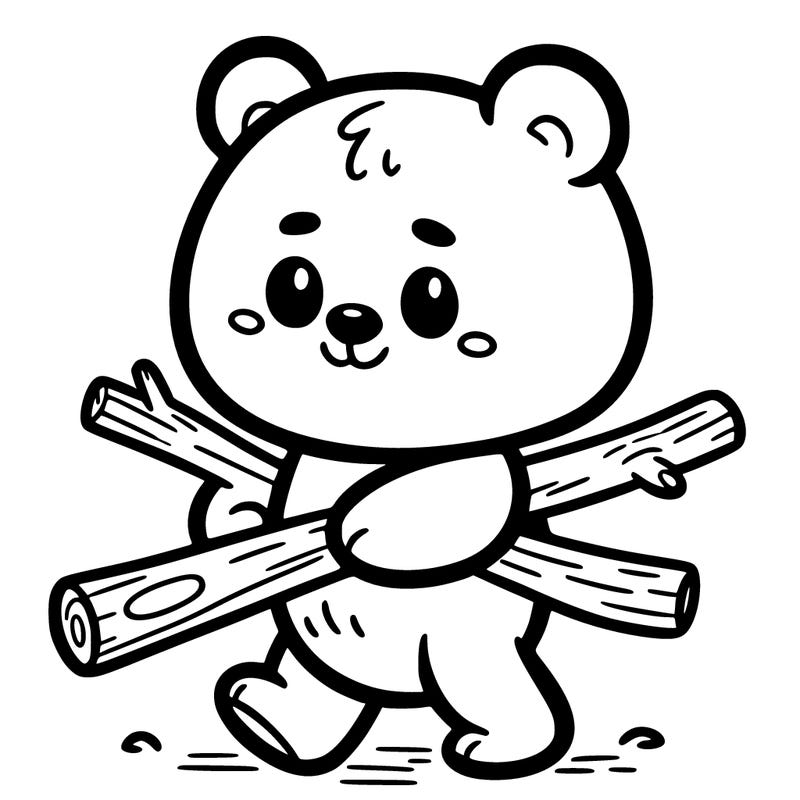 a little bear walking with a stick