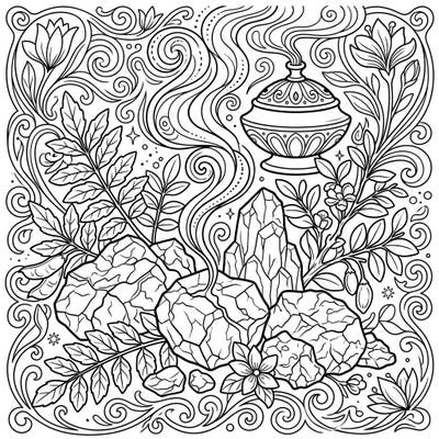 Discover the captivating world of aromatic resins with this intricate coloring page. Featuring frankincense, myrrh, and a beautiful censer, it offers a peaceful escape for coloring enthusiasts.