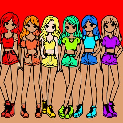 a group of girls wearing crop tops and shorts