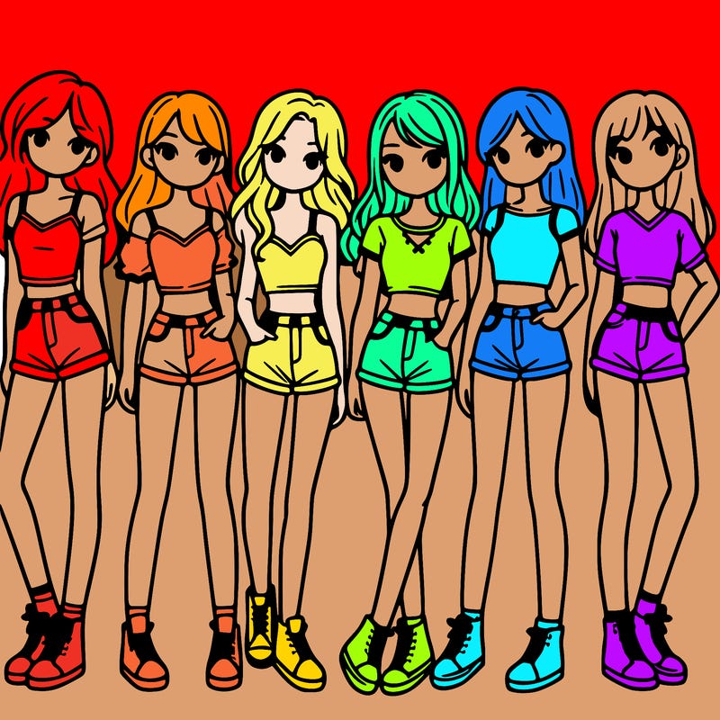 a group of girls wearing crop tops and shorts