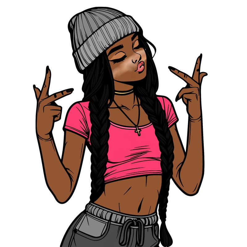 realistic teenage girl with braids and a beanie and crop top doing 🫶🏼