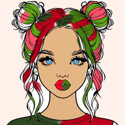 realistic girl with two buns in hair and lips