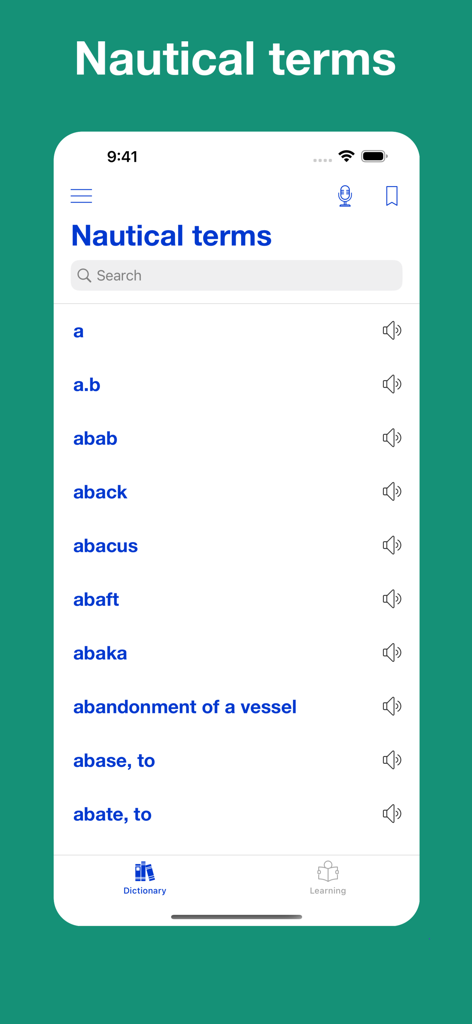 Dictionary of Nautical Terms - Lista de vocabulario marítimo con función de búsqueda en la aplicación Diccionario de Términos Náuticos