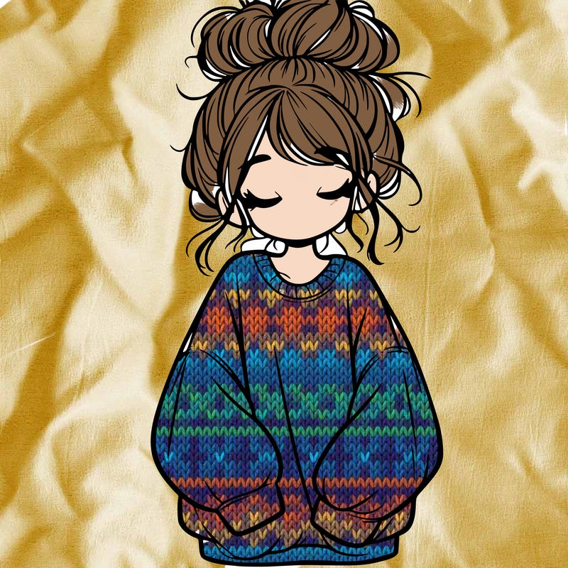 girl with baggy sweatshirt and messy bun