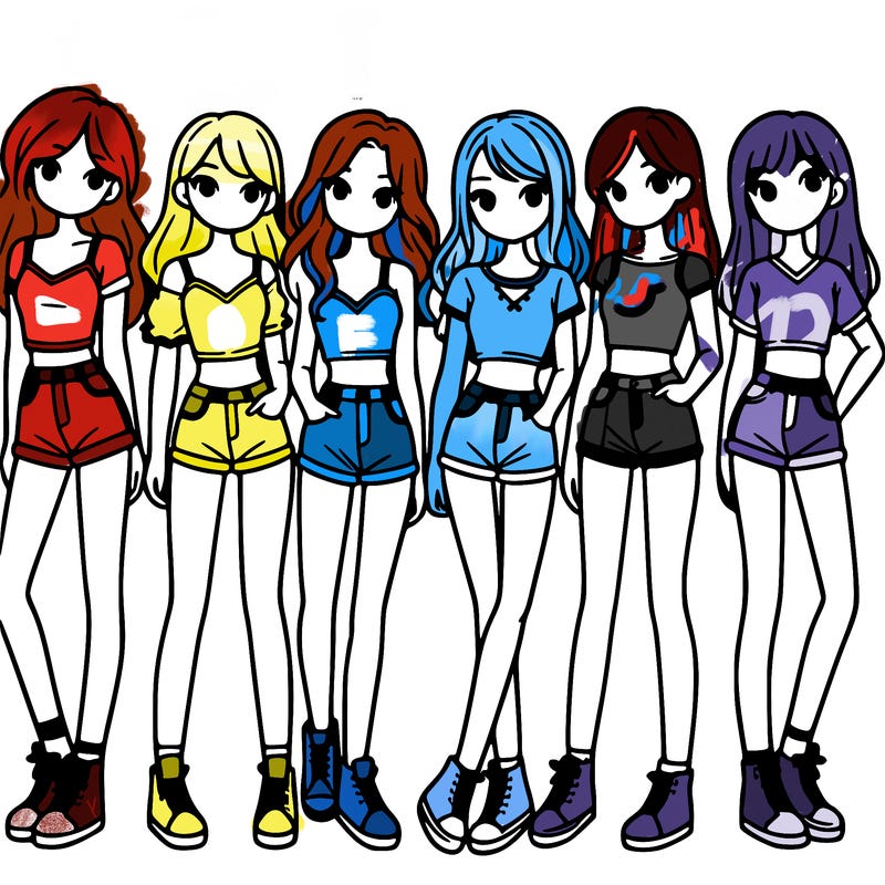 a group of girls wearing crop tops and shorts