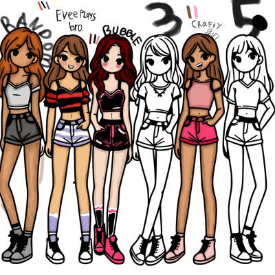 a group of girls wearing crop tops and shorts