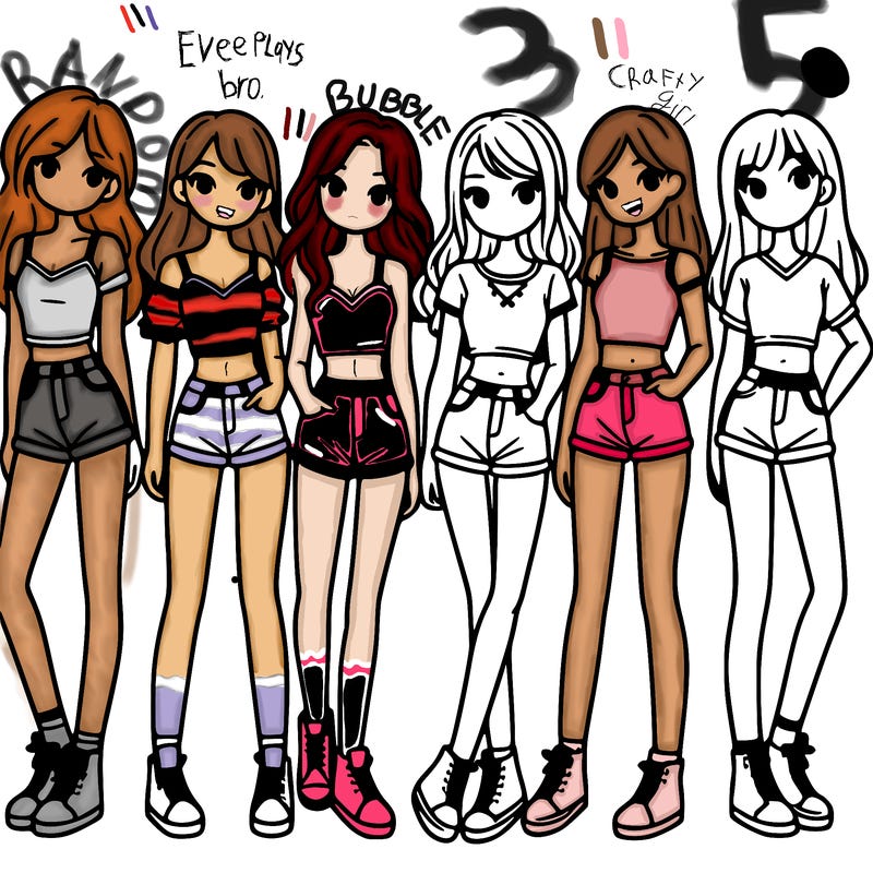 a group of girls wearing crop tops and shorts