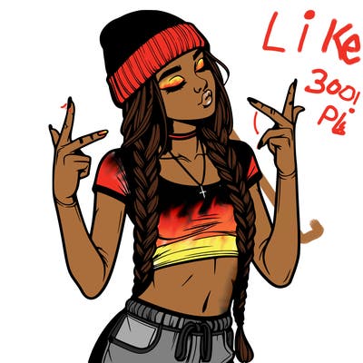 realistic teenage girl with braids and a beanie and crop top doing 🫶🏼