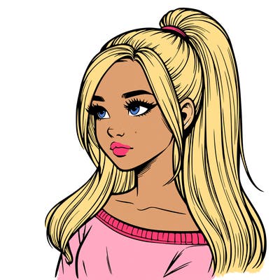 realistic girl with a high ponytail