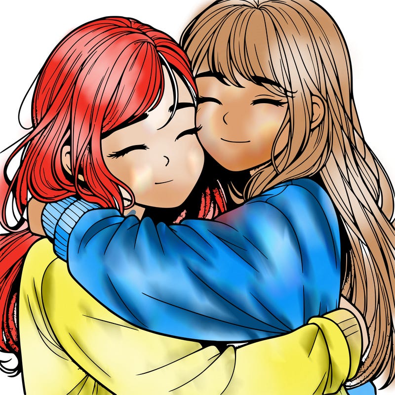 realistic two girls hugging