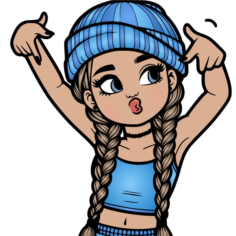 realistic teenage girl with braids and a beanie and crop top doing 🫶🏼