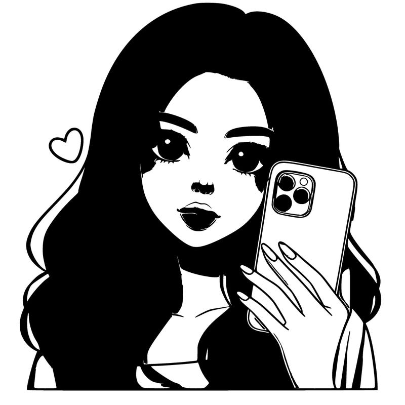 a realistic beautiful girl with brown hair a has a phone in her hand