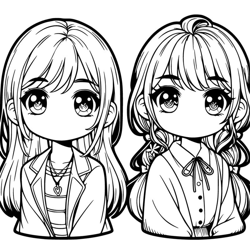 2 cute little girls with long hair and their anime themed.