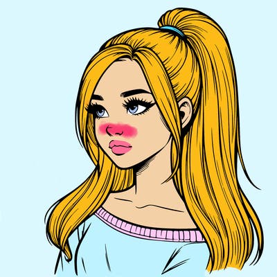 realistic girl with a high ponytail