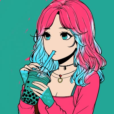 realistic girl drinking boba tea