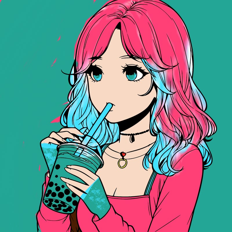 realistic girl drinking boba tea