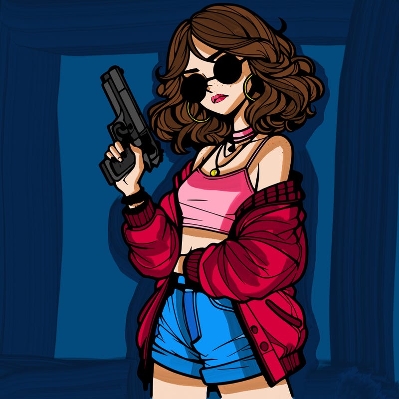stylish teenage girl with gun