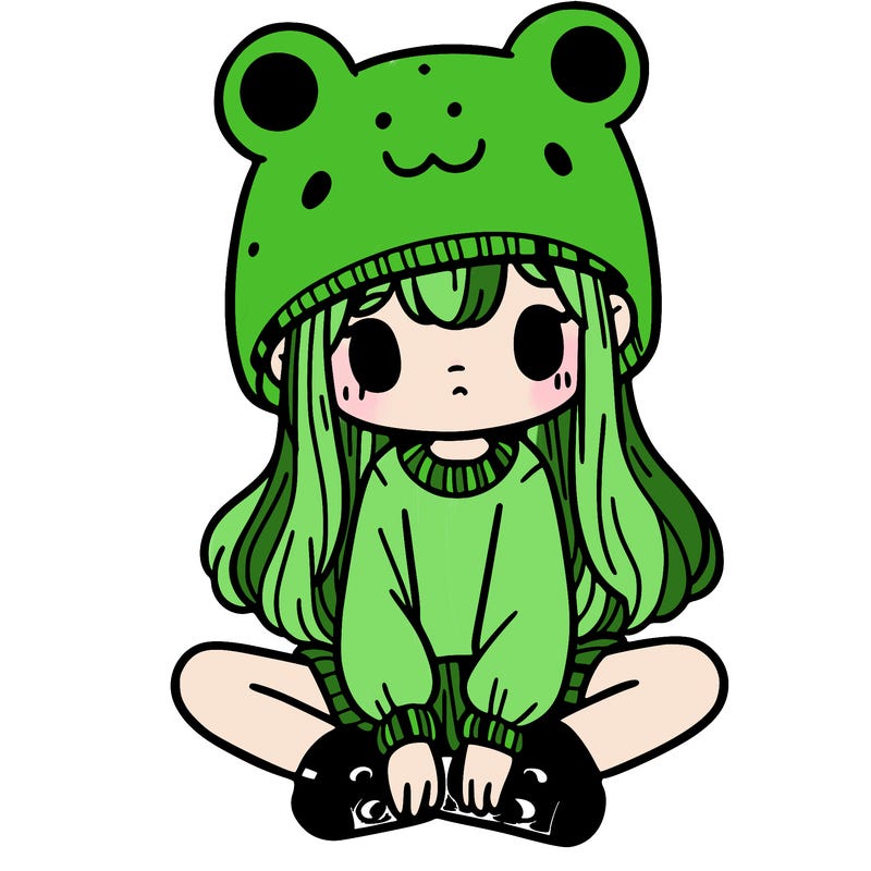a girl wearing a frog hat and some frog socks