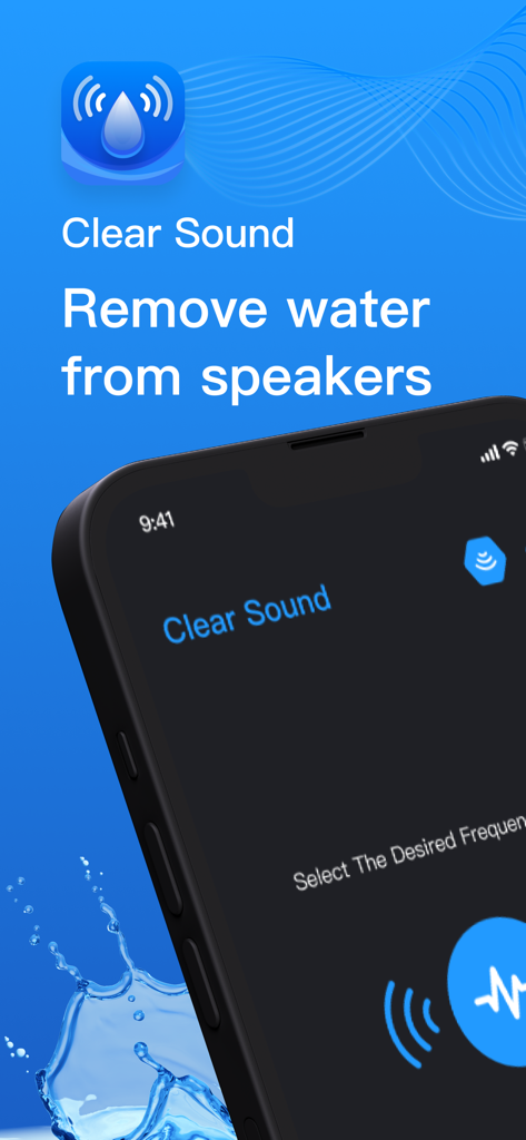 Clear Sound: Speaker Cleaner - Interfaz de la aplicación Clear Sound para eliminar agua de los altavoces del smartphone