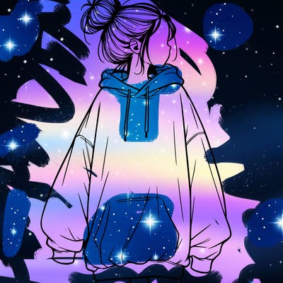 realistic girl with a oversized sweatshirt on and a bun