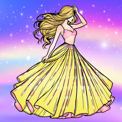 realistic woman with dress flowing in the wind