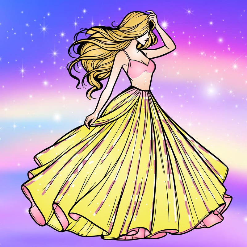 realistic woman with dress flowing in the wind