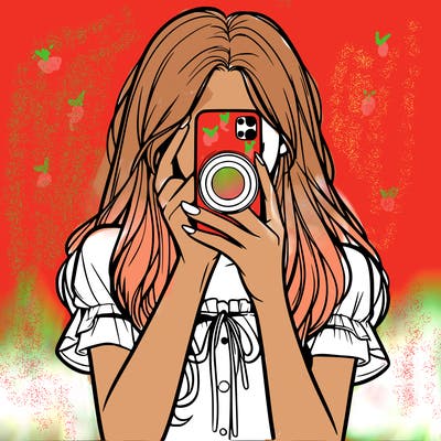 a realistic girl holding her phone taking pictures