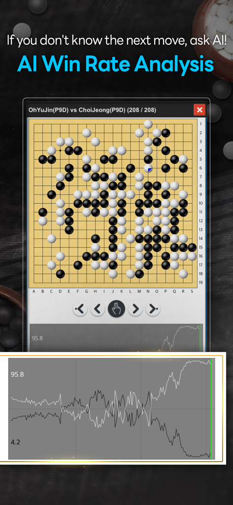Tygem Go Pro - Tygem Go Pro app screen showing a Go board with an AI win rate analysis graph