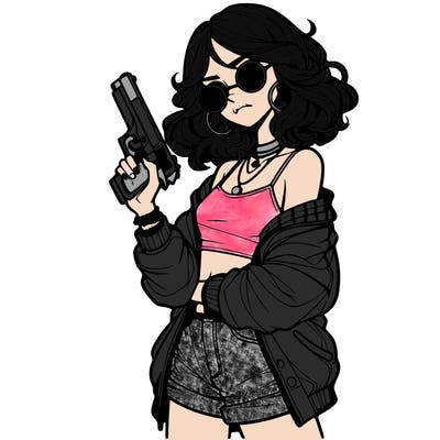 stylish teenage girl with gun