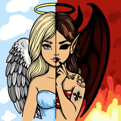 realistic angel half demon