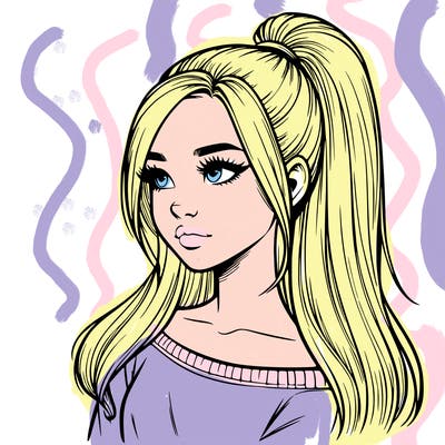 realistic girl with a high ponytail