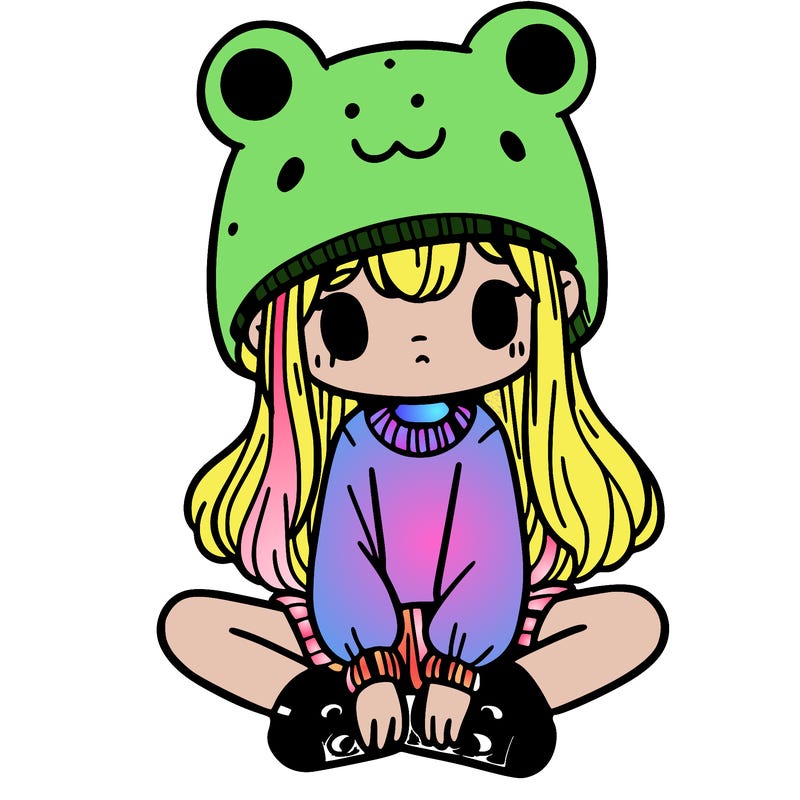 a girl wearing a frog hat and some frog socks