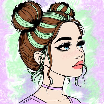 realistic girl with buns on the top of her head