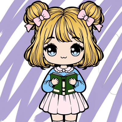 cute realistic shy  girl hold a book