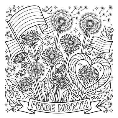 Embrace the vibrant spirit of Pride Month with this heartwarming coloring page featuring beautiful dandelions. Celebrate love, diversity, and the joy of nature with every stroke of your crayon.