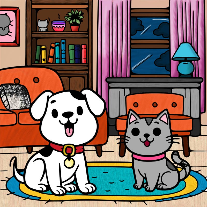 a cat and a dog in their living room