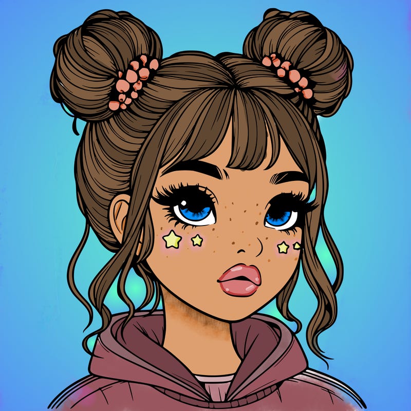 realistic girl with space buns