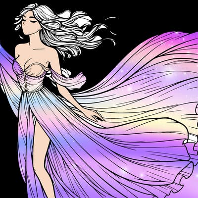 realistic woman in dress flowing the the wind