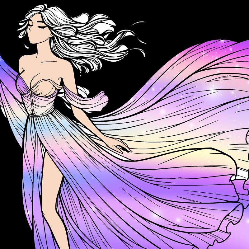 realistic woman in dress flowing the the wind