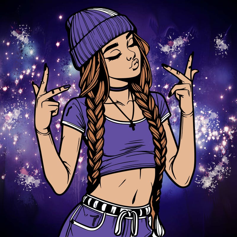 realistic teenage girl with braids and a beanie and crop top doing 🫶🏼
