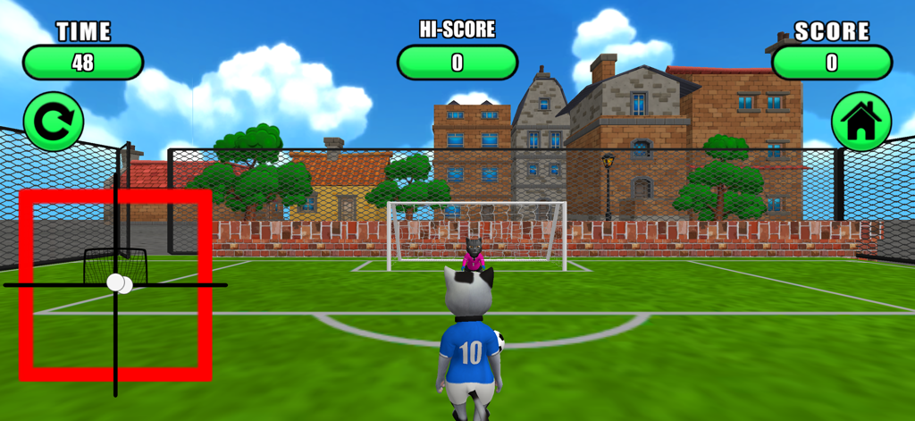 Talking Baby Cat Max Pet Games - Talking baby cat Max playing a soccer mini game in a city park setting.