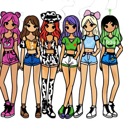 a group of girls wearing crop tops and shorts