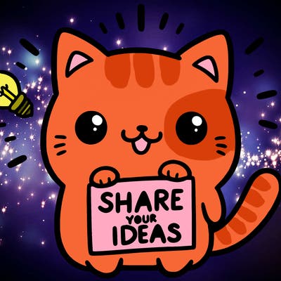 a cute cat saying share your ideas