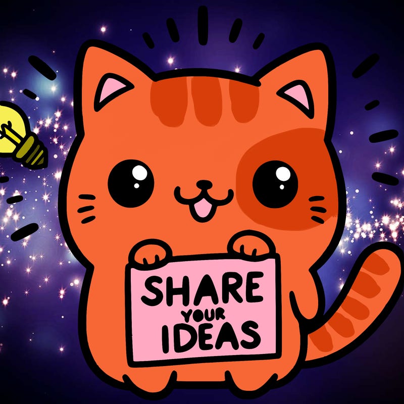a cute cat saying share your ideas
